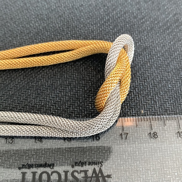 Two Toned Hercules Knot Metal Mesh Coil Necklace Choker 14" - Picture 4 of 4